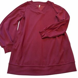 Halara Burgundy V-Neck Long Sleeve Top/Tunic-Size Small